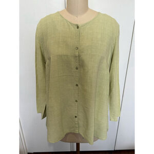 Women's Eileen Fisher light Green Button-Up lightweight Top Size M 3/4 sleeve